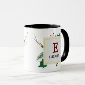 Kerstgroen Elegant Rood Monogram Zwart Mok (Voorkant rechts)