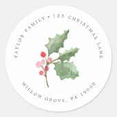 Kerstgroen en Berry Circular Return Address Ronde Sticker (Voorkant)
