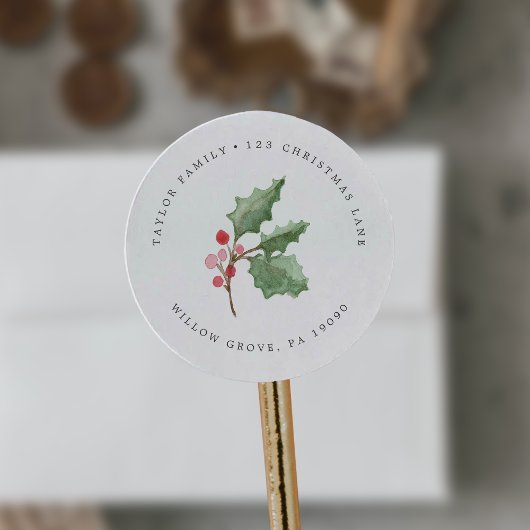 Kerstgroen en Berry Circular Return Address Ronde Sticker