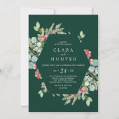 kerstgroen en Berry | Groen Casual huwelijk Kaart (Voorkant)