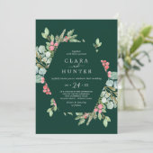 kerstgroen en Berry | Groen Casual huwelijk Kaart (Staand voorkant)
