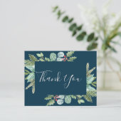 Kerstgroen en Berry Navy Dank u Briefkaart (Staand voorkant)