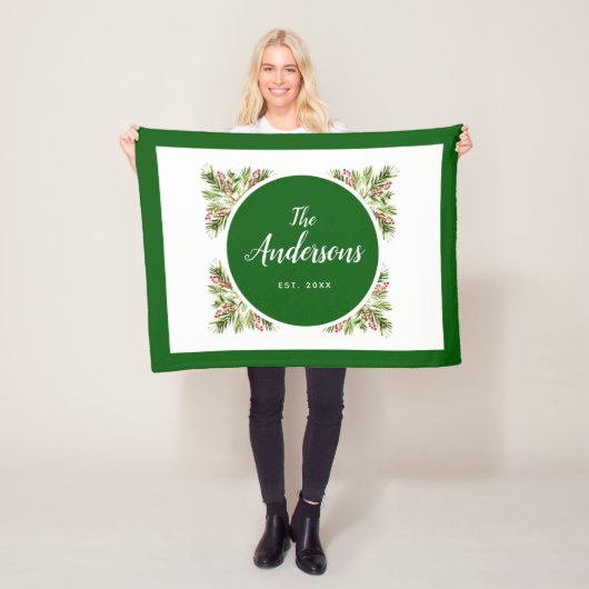 Kerstgroen en bessen familie fleece deken (In situ)