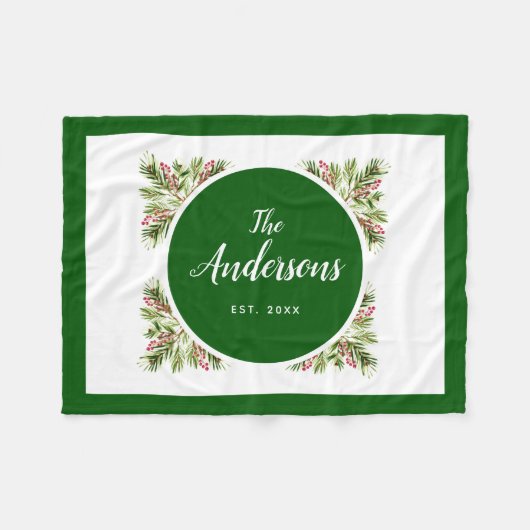 Kerstgroen en bessen familie fleece deken (Voorkant (Horizontaal))
