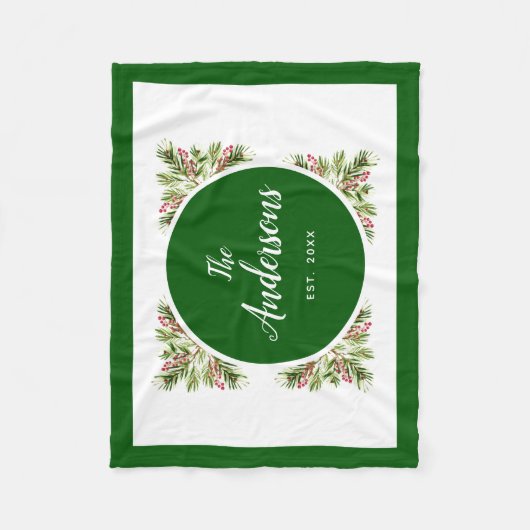 Kerstgroen en bessen familie fleece deken (Voorkant)