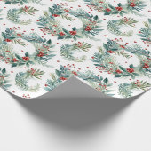 Kerstgroen en bessen moderne kerst cadeaupapier (Hoek)