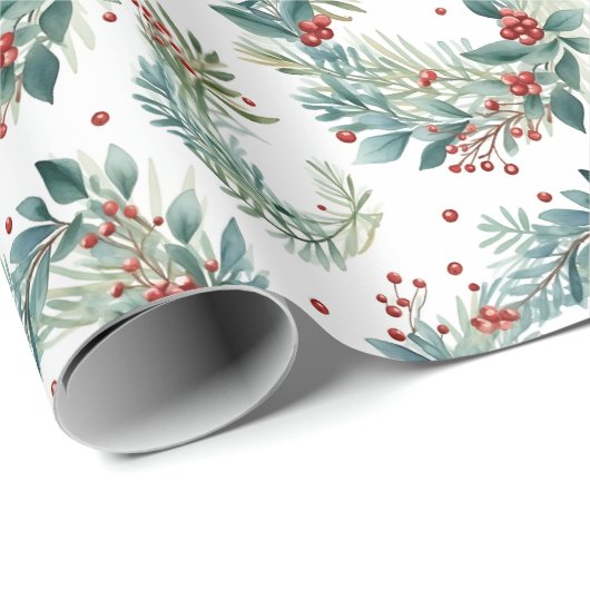 Kerstgroen en bessen moderne kerst cadeaupapier (Rol Hoek)