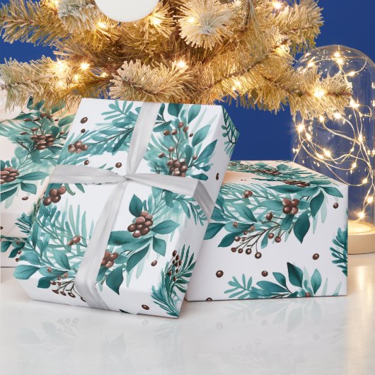 Kerstgroen en bessen moderne kerst cadeaupapier (Feestdagen)