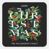 Kerstgroen en bessen vierkante sticker (Voorkant)