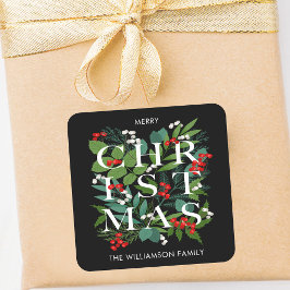 Kerstgroen en bessen vierkante sticker