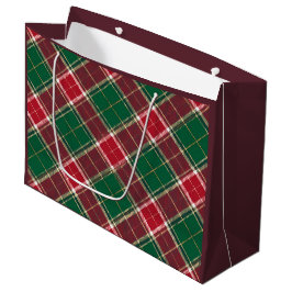 Kerstgroen en bordeauxrood geruit groot cadeauzakje