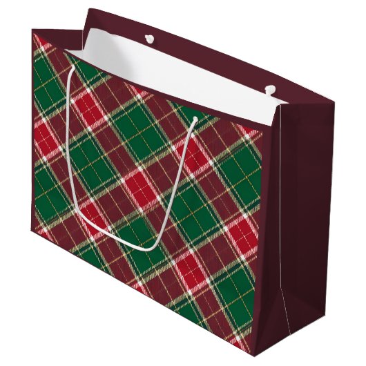 Kerstgroen en bordeauxrood geruit groot cadeauzakje (Voorkant Gekanteld)