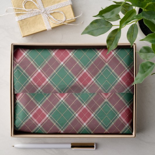 Kerstgroen en bordeauxrood geruit tissuepapier (Geschenk)