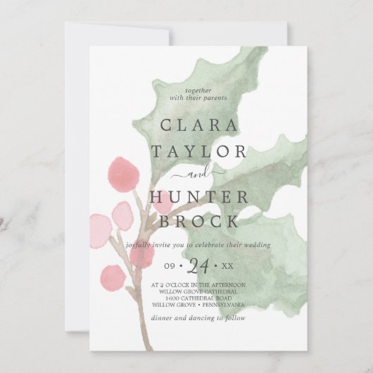 kerstgroen en bruinbruin met Berry Faded Foliage W Kaart (Voorkant)