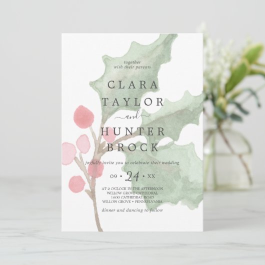 kerstgroen en bruinbruin met Berry Faded Foliage W Kaart (Staand voorkant)