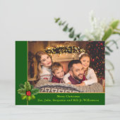 Kerstgroen en gouden Lijst met Holly-foto Feestdagenkaart (Staand voorkant)