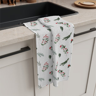 Kerstgroen en Holly Berries patroon Theedoek