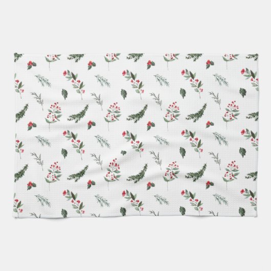 Kerstgroen en Holly Berries patroon Theedoek (Horizontaal)