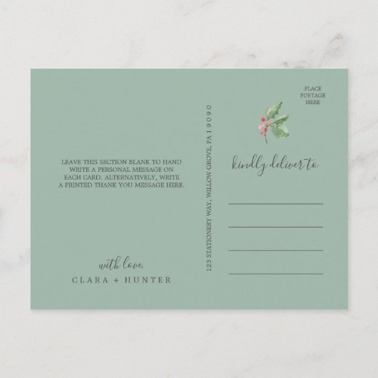 kerstgroen en rode Berry bedankt Briefkaart (Achterkant)