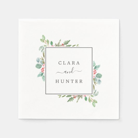 kerstgroen en rode Berry bruilding Servet (Voorkant)