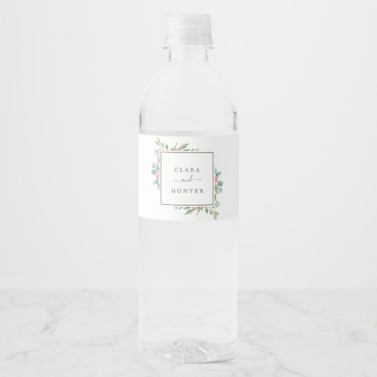kerstgroen en rode Berry bruilding Waterfles Etiket (Voorkant)