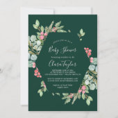 Kerstgroen en rode Berry | Groen Baby shower Kaart (Voorkant)