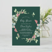 Kerstgroen en rode Berry | Groen Baby shower Kaart (Staand voorkant)