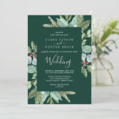 Kerstgroen en rode Berry | Groen huwelijk Kaart (Staand voorkant)