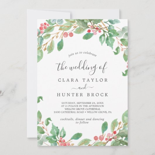 kerstgroen en rode Berry het huwelijk van Kaart (Voorkant)