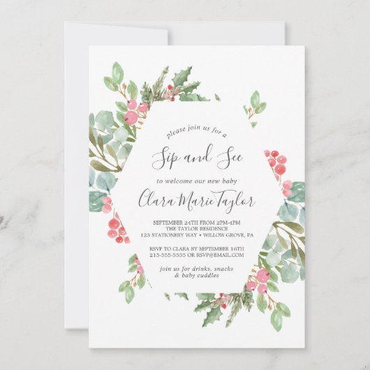 Kerstgroen en rode Berry Sip en zie Kaart (Voorkant)