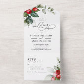 Kerstgroen en rode bessen all in one uitnodiging (Binnen)