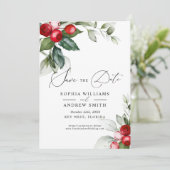 kerstgroen en rode bessen sparen de datum kaart (Staand voorkant)