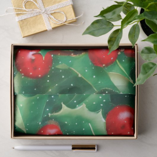 kerstgroen en rode bessen tissuepapier (Geschenk)