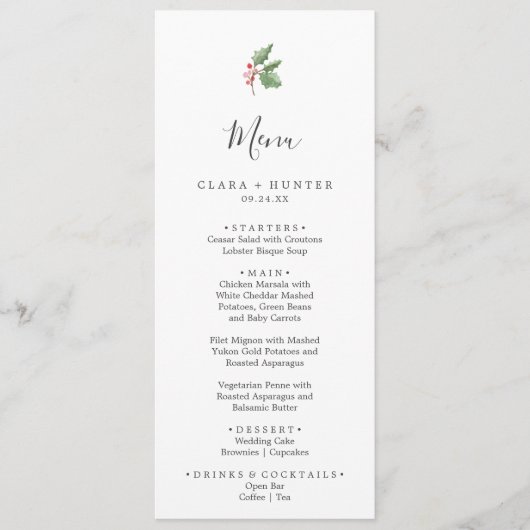 kerstgroen en rood-bruinmenu voor bruiloft menu (Voorkant)