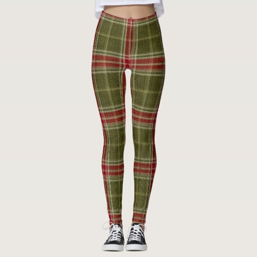 Kerstgroen en rood feestelijk patroon leggings (Voorkant)