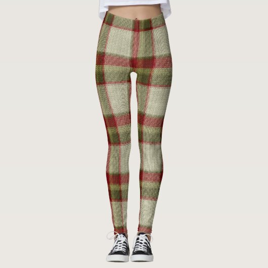 Kerstgroen en rood geruit breipatroon leggings (Voorkant)