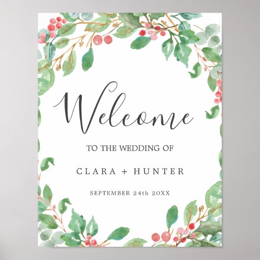 Kerstgroen en rood groen welkomsthuwelijk poster (Voorkant)