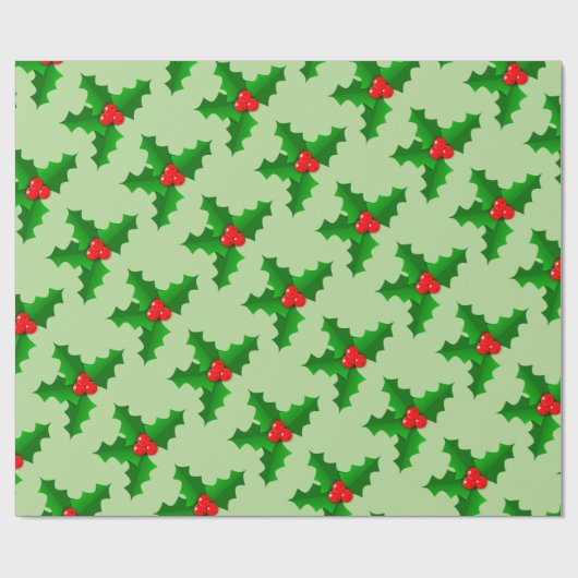 Kerstgroen en rood holly Thunder_Cove Cadeaupapier (Vlak)