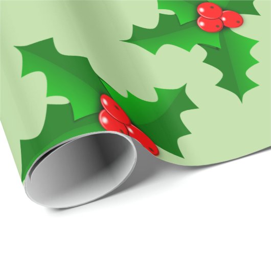 Kerstgroen en rood holly Thunder_Cove Cadeaupapier (Rol Hoek)