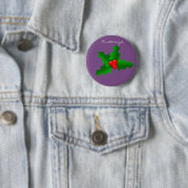 Kerstgroen en rood holly Thunder_Cove Ronde Button 5,7 Cm (In situ)