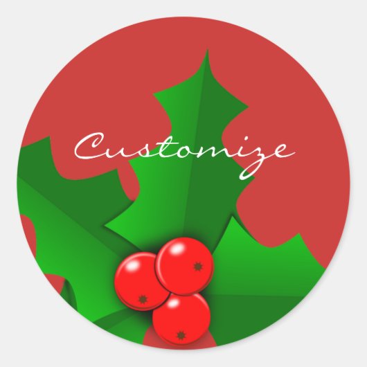 Kerstgroen en rood holly Thunder_Cove Ronde Sticker (Voorkant)