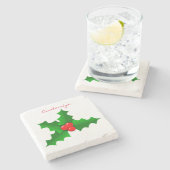 Kerstgroen en rood holly Thunder_Cove Stenen Onderzetter (Zijkant)