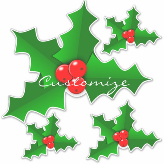 Kerstgroen en rood holly Thunder_Cove Sticker (Voorkant)