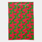 Kerstgroen en rood holly Thunder_Cove Theedoek (Verticaal)