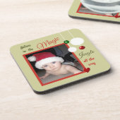 Kerstgroen en rood met foto's en bubbels bier onderzetter (Linkerzijde)