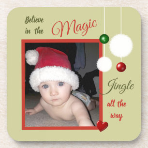 Kerstgroen en rood met foto's en bubbels bier onderzetter