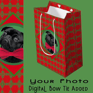 Kerstgroen en Rood met Uw Foto en Vlinderdas Medium Cadeauzakje