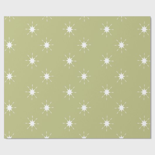Kerstgroen en wit met sterren cadeaupapier (Vlak)