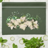 Kerstgroen en wit Poinsettia Kitchen Towel Theedoek (Gevouwen)