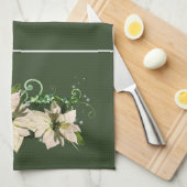 Kerstgroen en wit Poinsettia Kitchen Towel Theedoek (Quarter Fold)